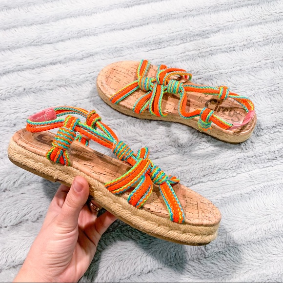 Circus Sam Edelman Neon Athena Bright Colorful Funky Espadrille Rope Sandals 6 - Picture 2 of 7